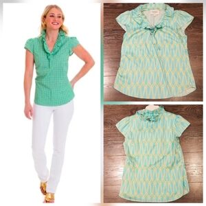 ❤️ ELIZABETH MCKAY RUFFLE NECK BLOUSE / TOP IN STRETCH COTTON, 4